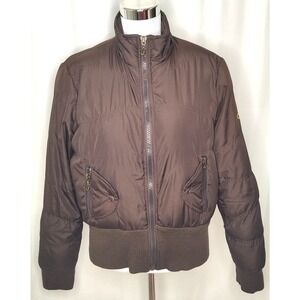 Vintage Fubu Puffer Jacket Dark Brown Winter Coat 90s Y2K Gold Embroidery Large